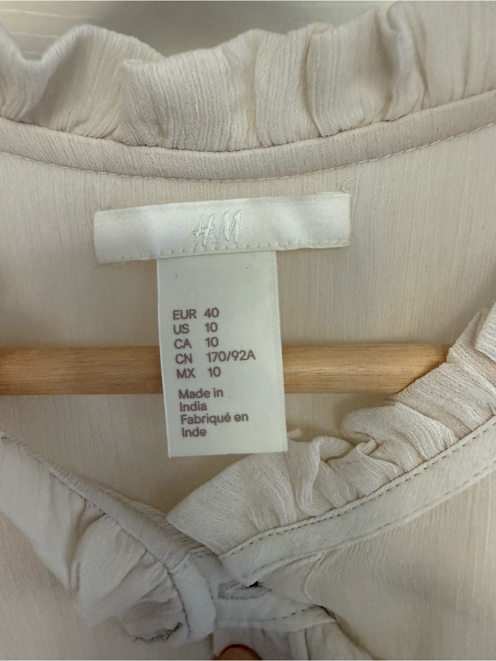 H&M Sheer Ivory Ruffle-Neck Button Blouse - Picture 4 of 5